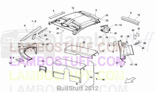 2013 Lamborghini GALLARDO LP 550-2 COUPE JAPAN PASSENGER COMPARTMENT TRIMS (857.11.00)
